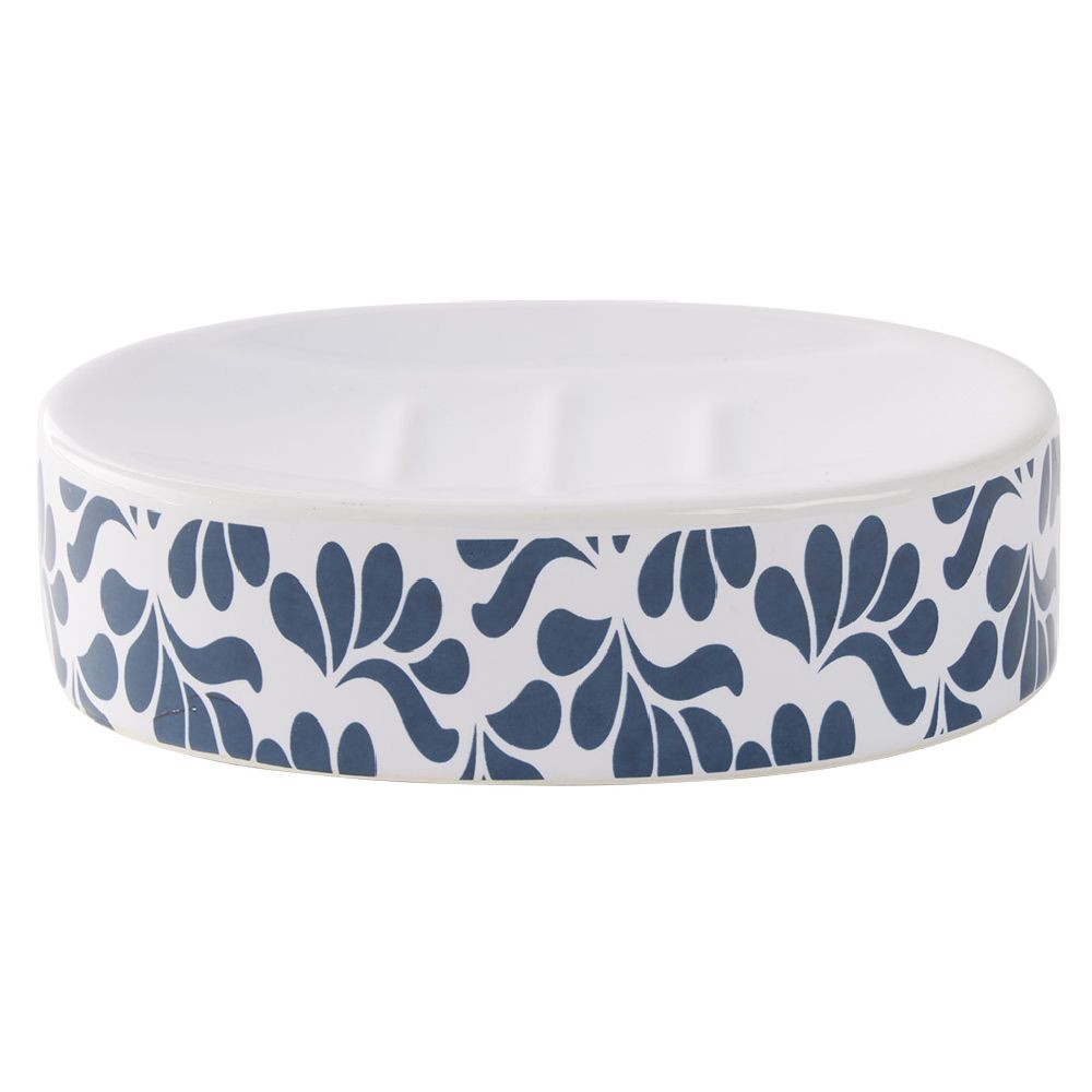 porte-savon céramique motif végétal blanc et bleu 13x8,5xh3cm (GiFi-605214X)