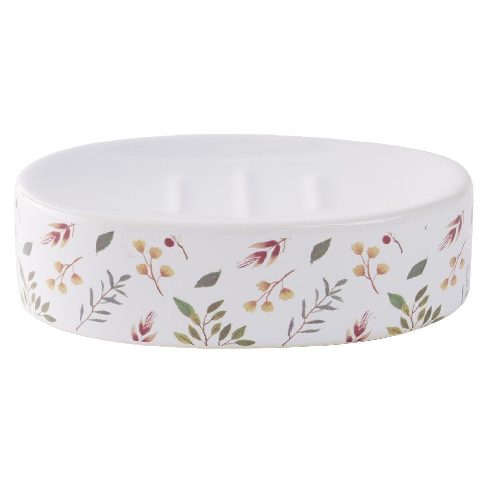 porte-savon céramique motif floral blanc et rose 13x8,5xh3cm (GiFi-605216X)
