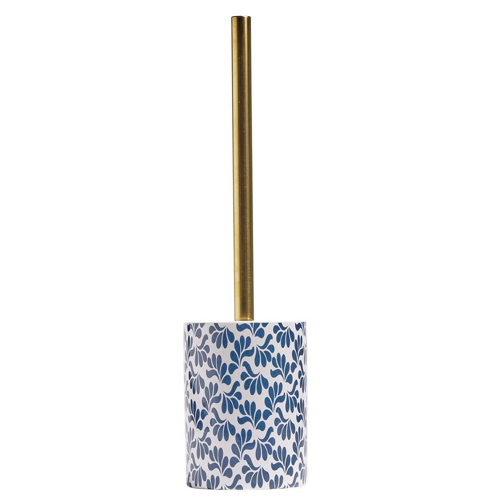 brosse wc manche doré socle grès motif floral bleu et blanc Ø9,2xh36cm (GiFi-605224X)