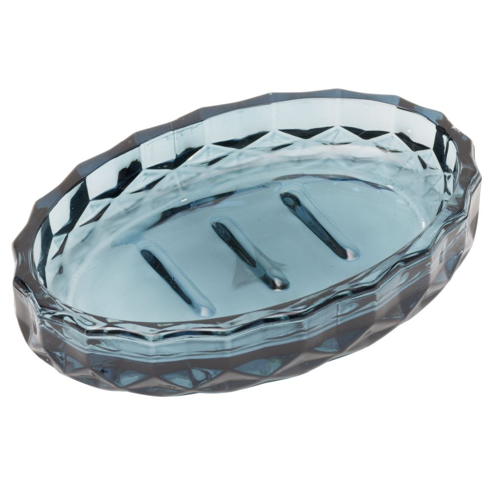 porte-savon en verre effet cristallin bleu 12x8xh2,5cm (GiFi-605305X)