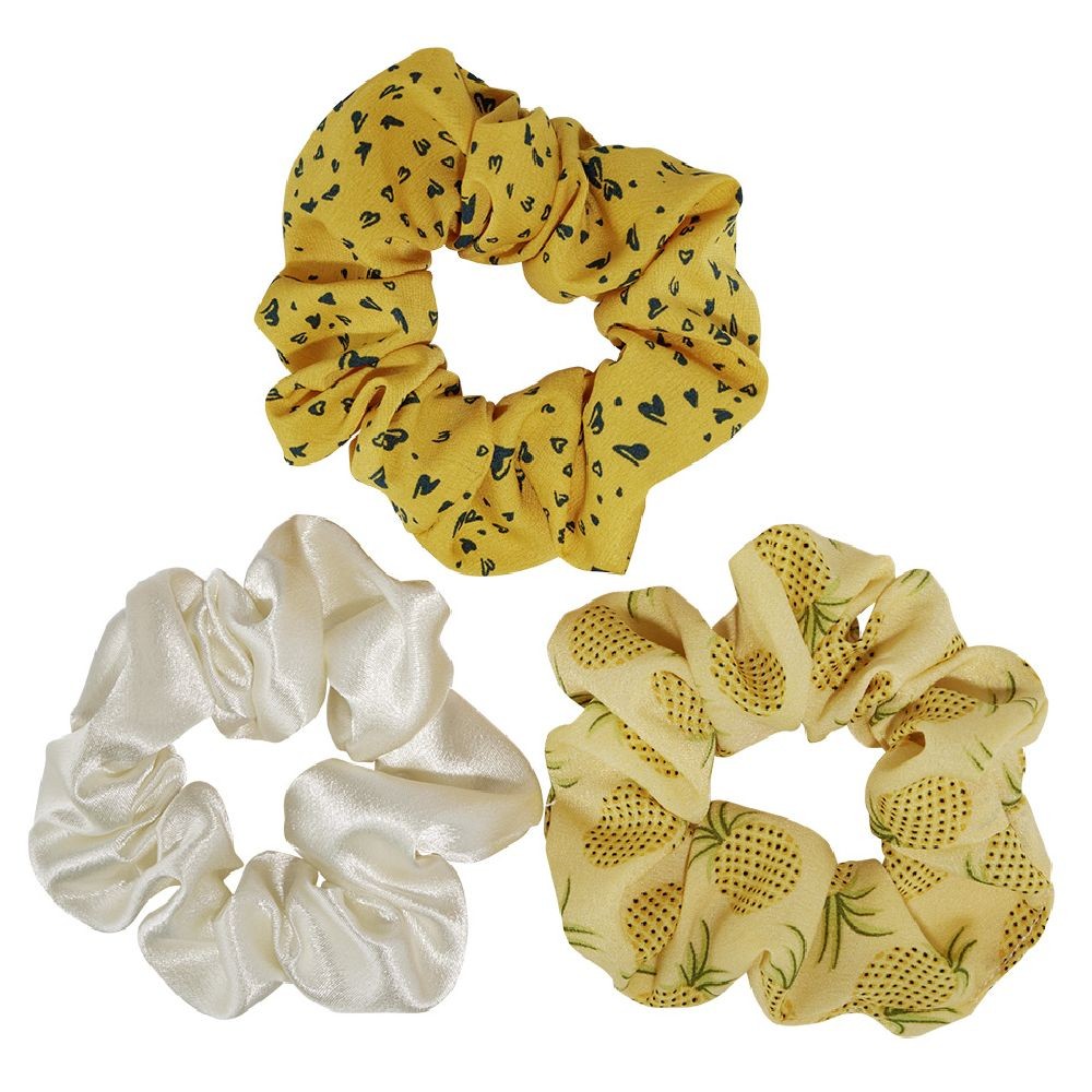 chouchou jaune et blanc à motifs Ø10cm x3 (GiFi-605741X)
