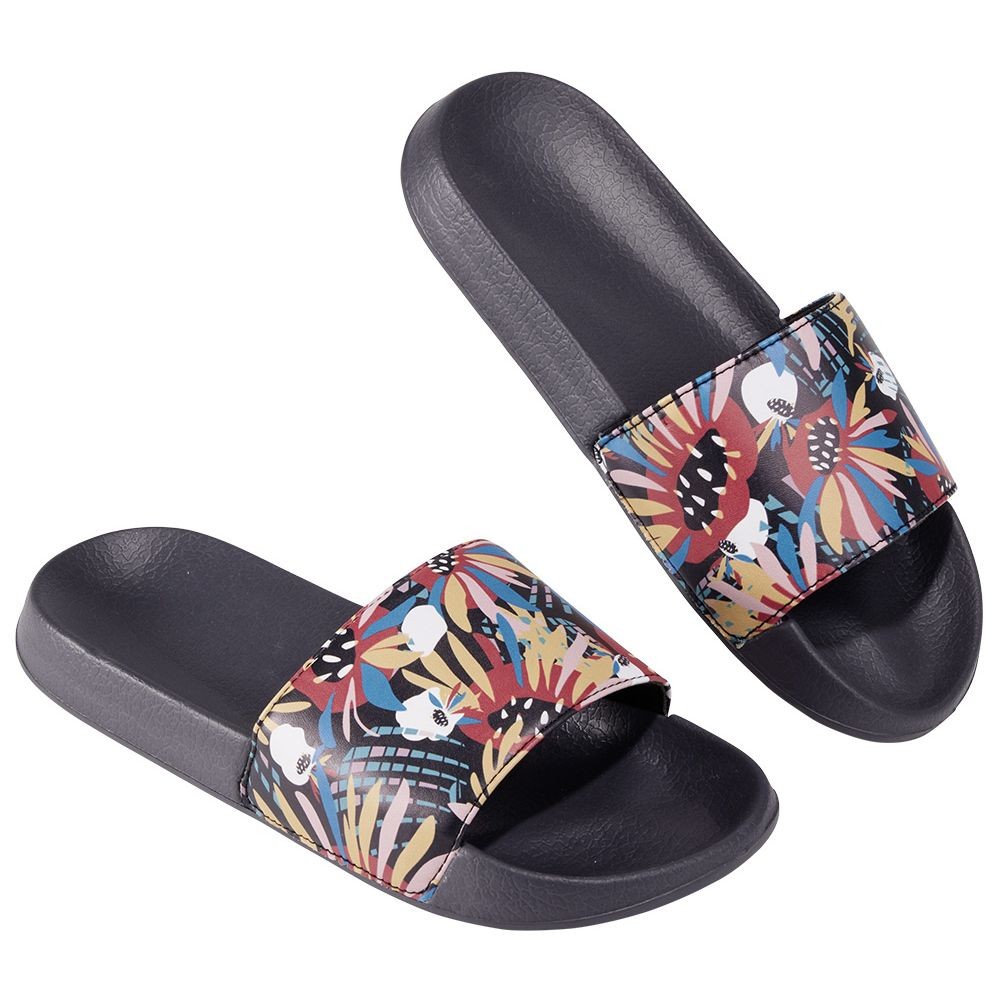 sandales claquettes plastique noir motif feuillage multicolore 36/37 (GiFi-605978X)