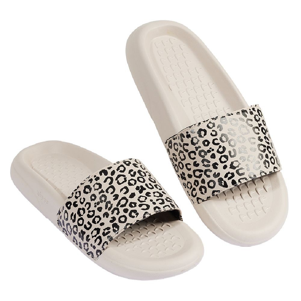 sandales claquettes plastique beige bride imprimé léopard 38/39 (GiFi-605989X)
