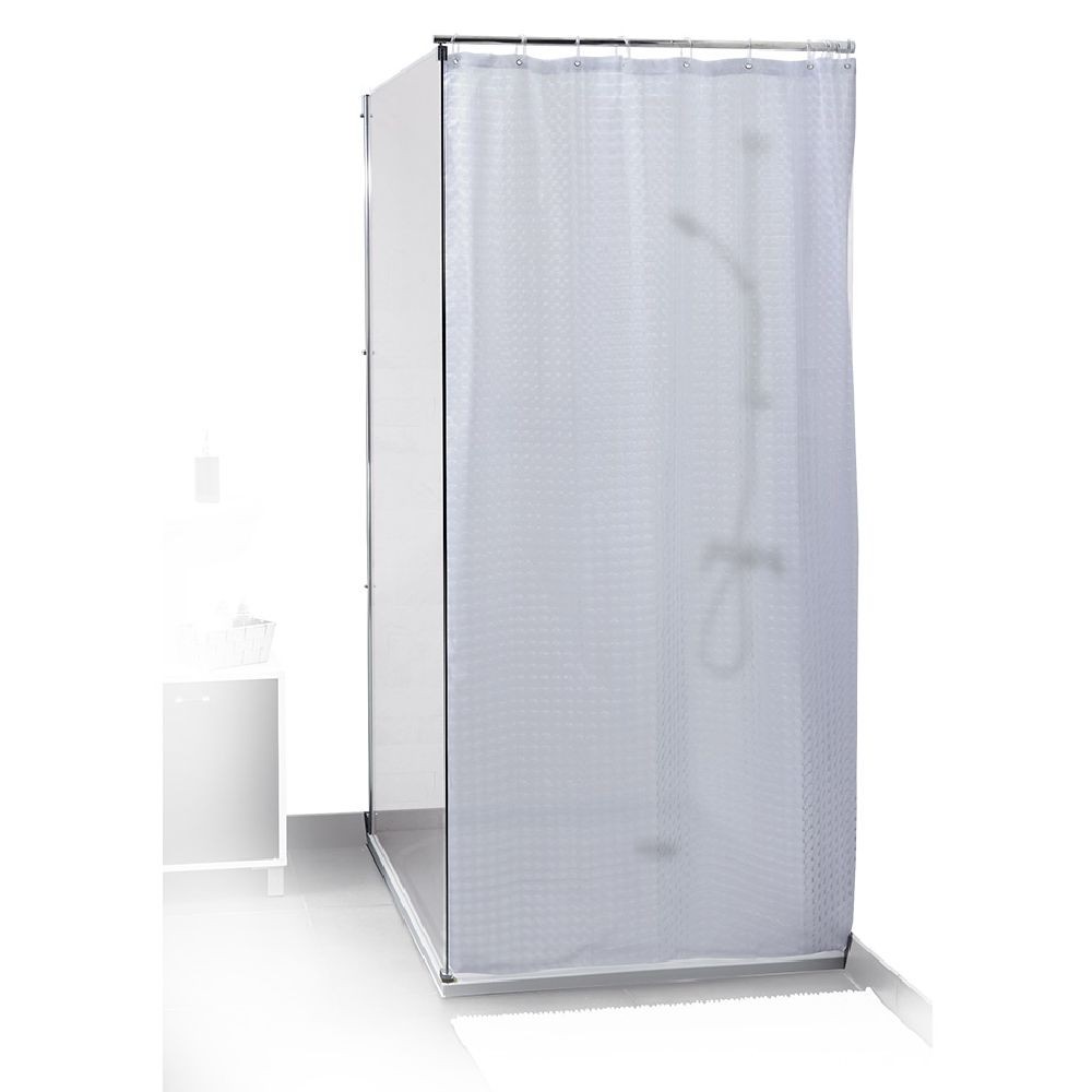 rideau de douche motif carré blanc opaque 180xh200cm (GiFi-607358X)