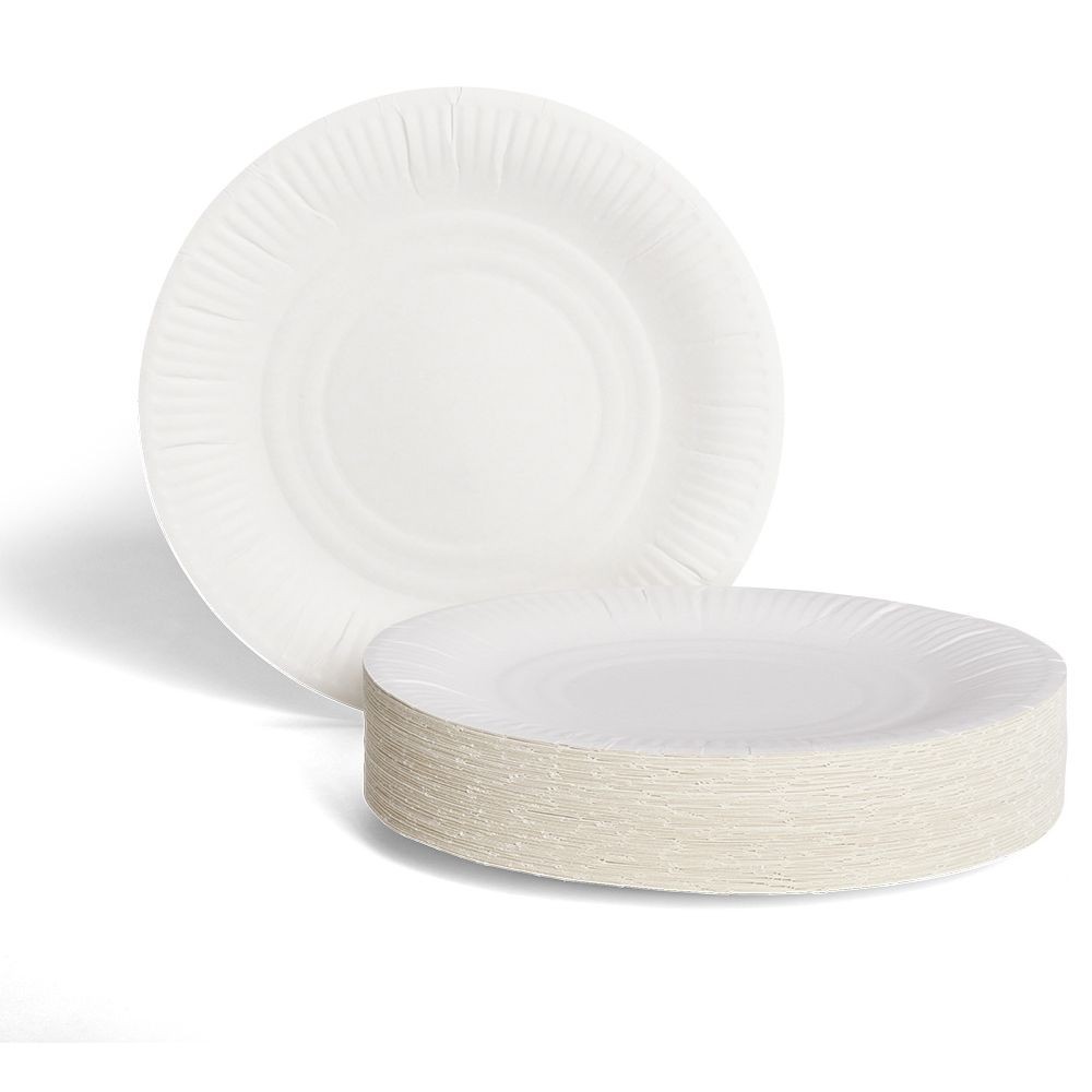lot de 100 assiettes en carton blanc Ø23 cm (GiFi-612339X)