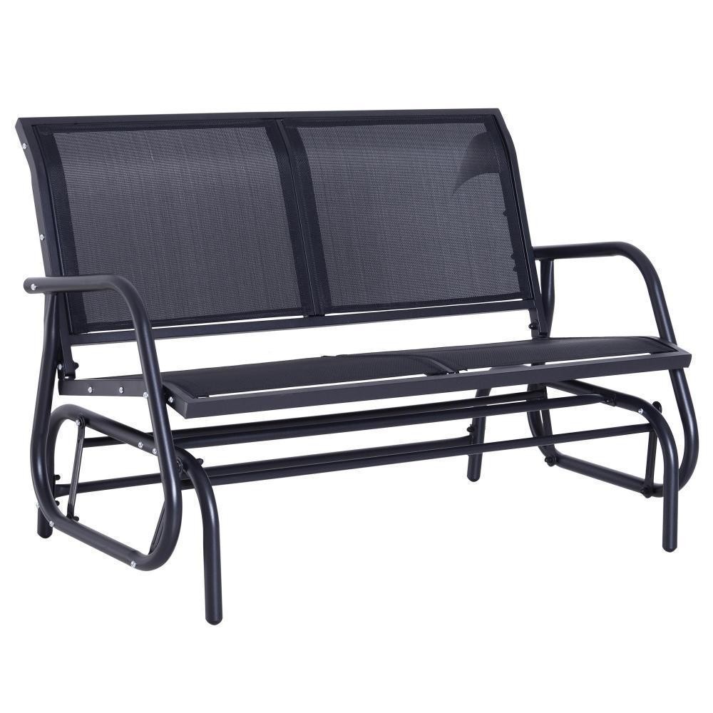 banc à bascule de jardin design contemporain grand confort accoudoirs assise et dossier ergonomique acier textilène noir 123l x 80l x 88h cm (GiFi-AOS-01-0893)