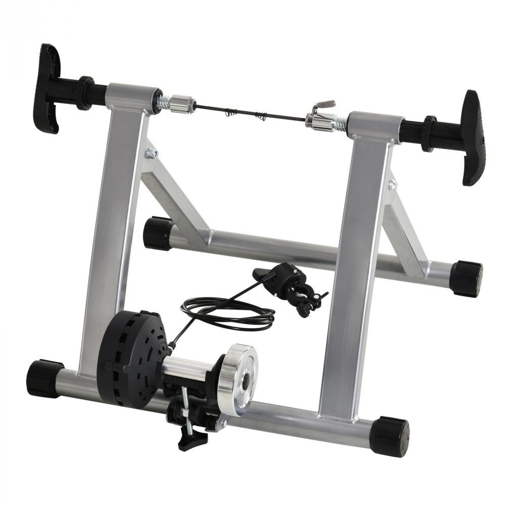 home trainer pour vélo support entraà®nement vélo vtt trainer magnétique pliable 5 niveaux de résistance réglable gris métal (GiFi-AOS-5661-0061)