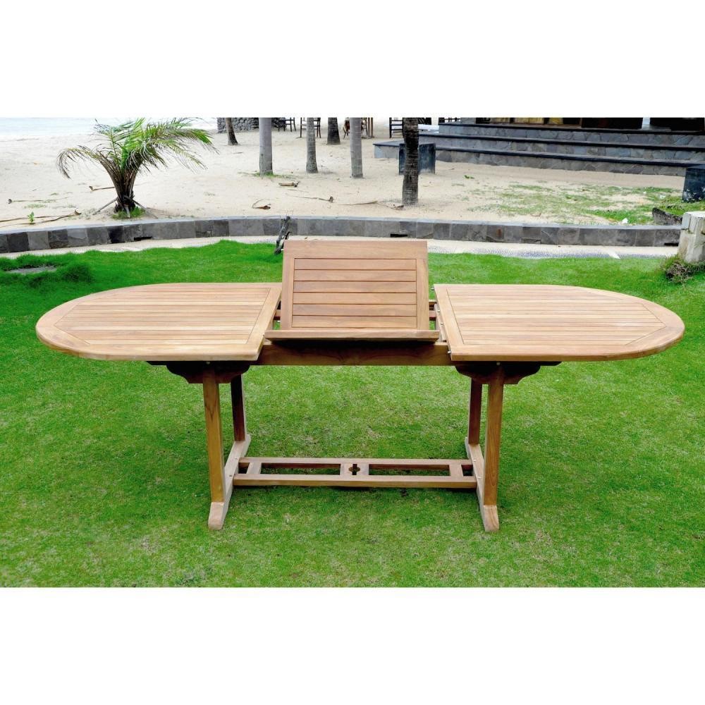 Table 10 table de jardin ovale extensible en teck brut 10 personnes