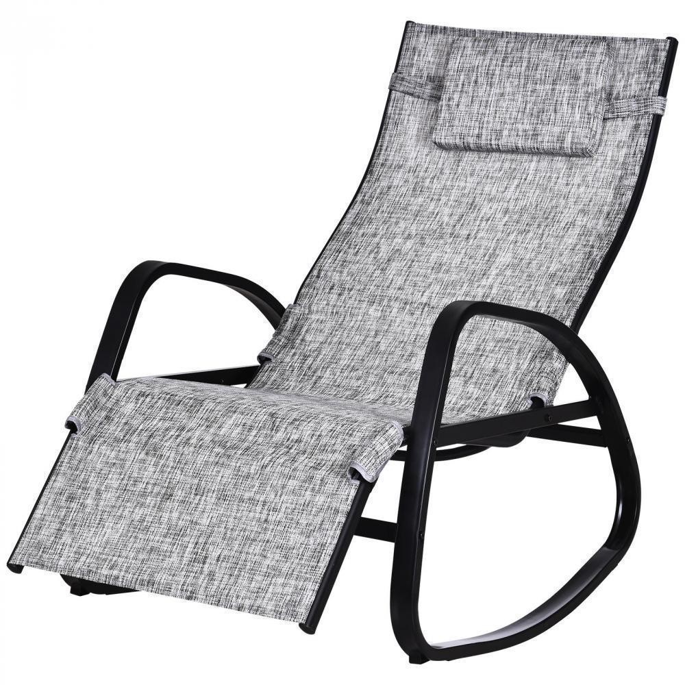 fauteuil à bascule dossier inclinable réglable chaise longue pliable dim. 69l x 64l x 110h cm métal époxy noir textilène gris chiné (GiFi-AOS-84A-121)