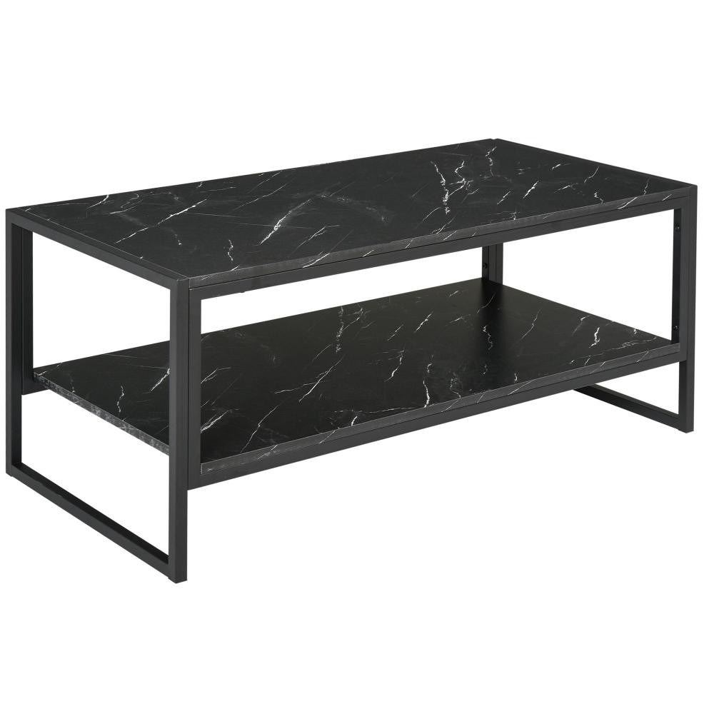 table basse style moderne avec 2 Étagères 106 x 50 x 47 cm noir (GiFi-AOS-833-821BK)