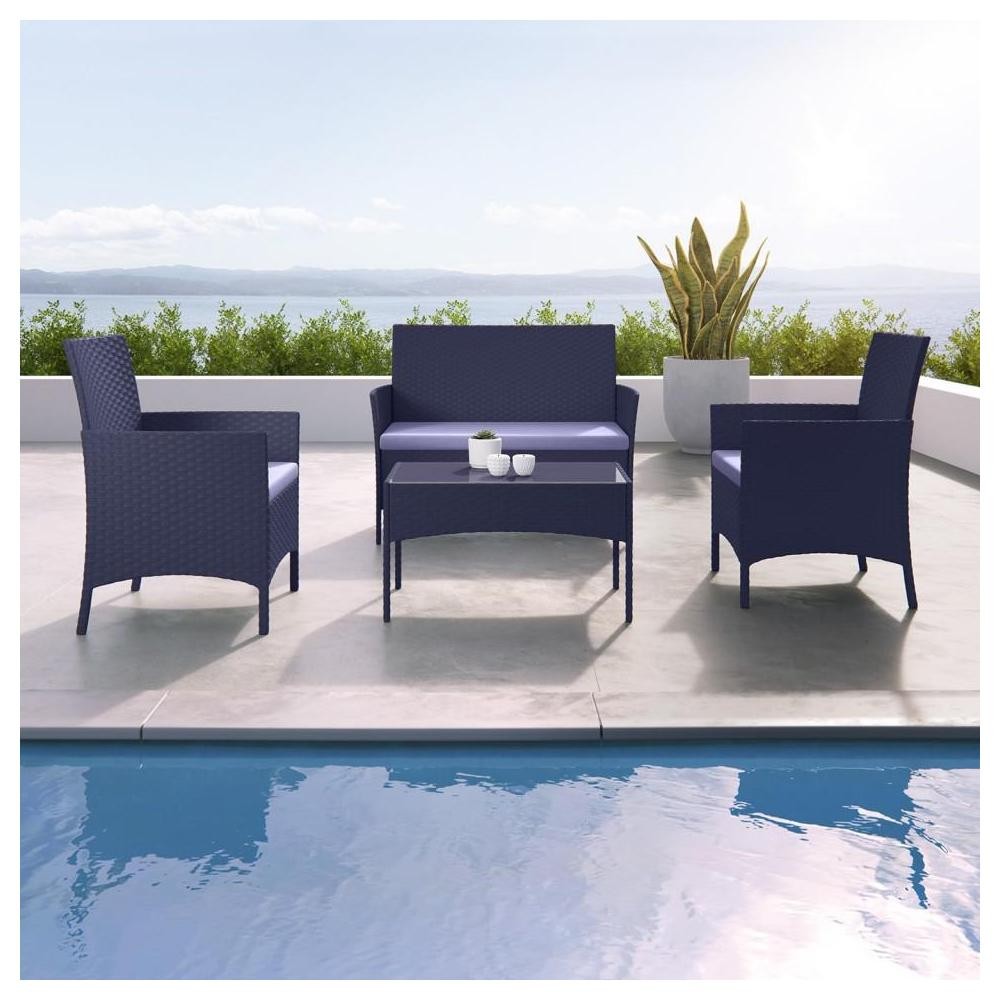 imora - salon de jardin résine tressée noir/gris - ensemble 4 places - canapé + fauteuil + table (GiFi-IMS-CN-FR10012)