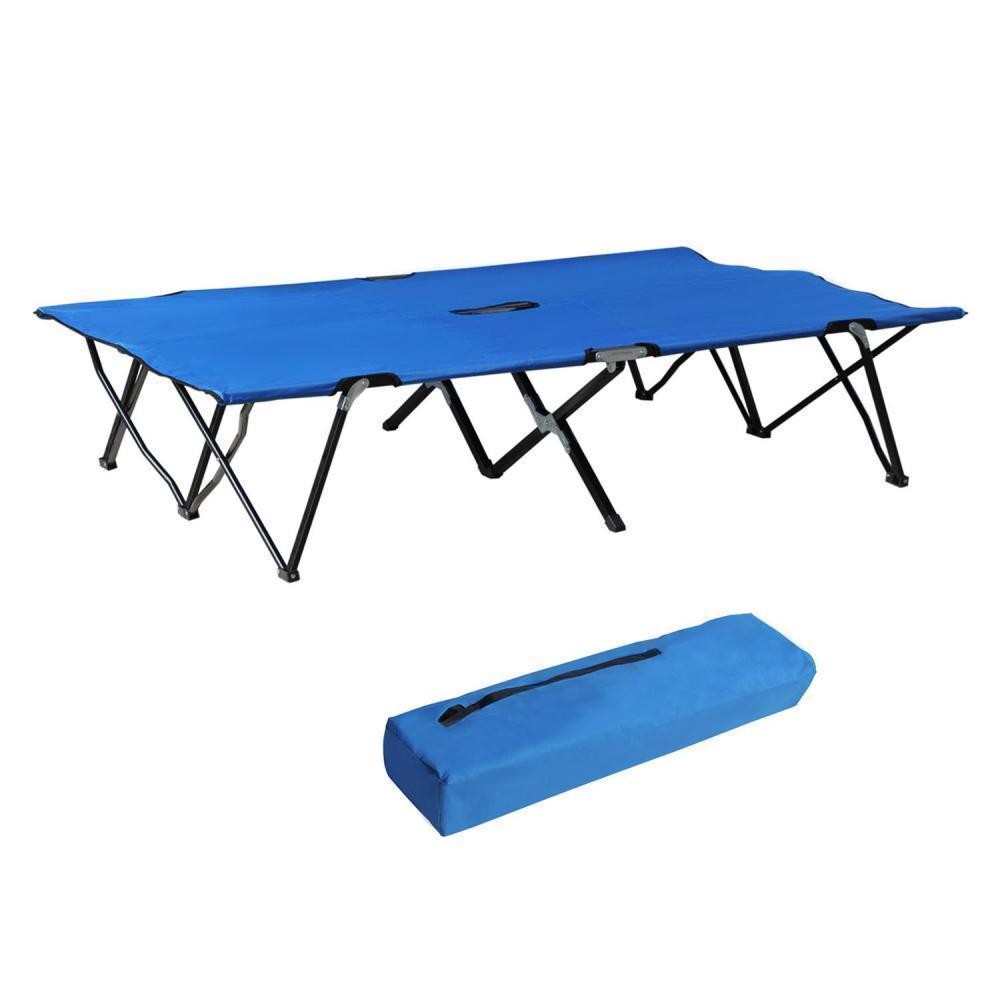lit de camp pliable double 193 x 125 x 40 cm avec sac de transport polyester oxford métal bleu et noir (GiFi-AOS-A20-030BU)