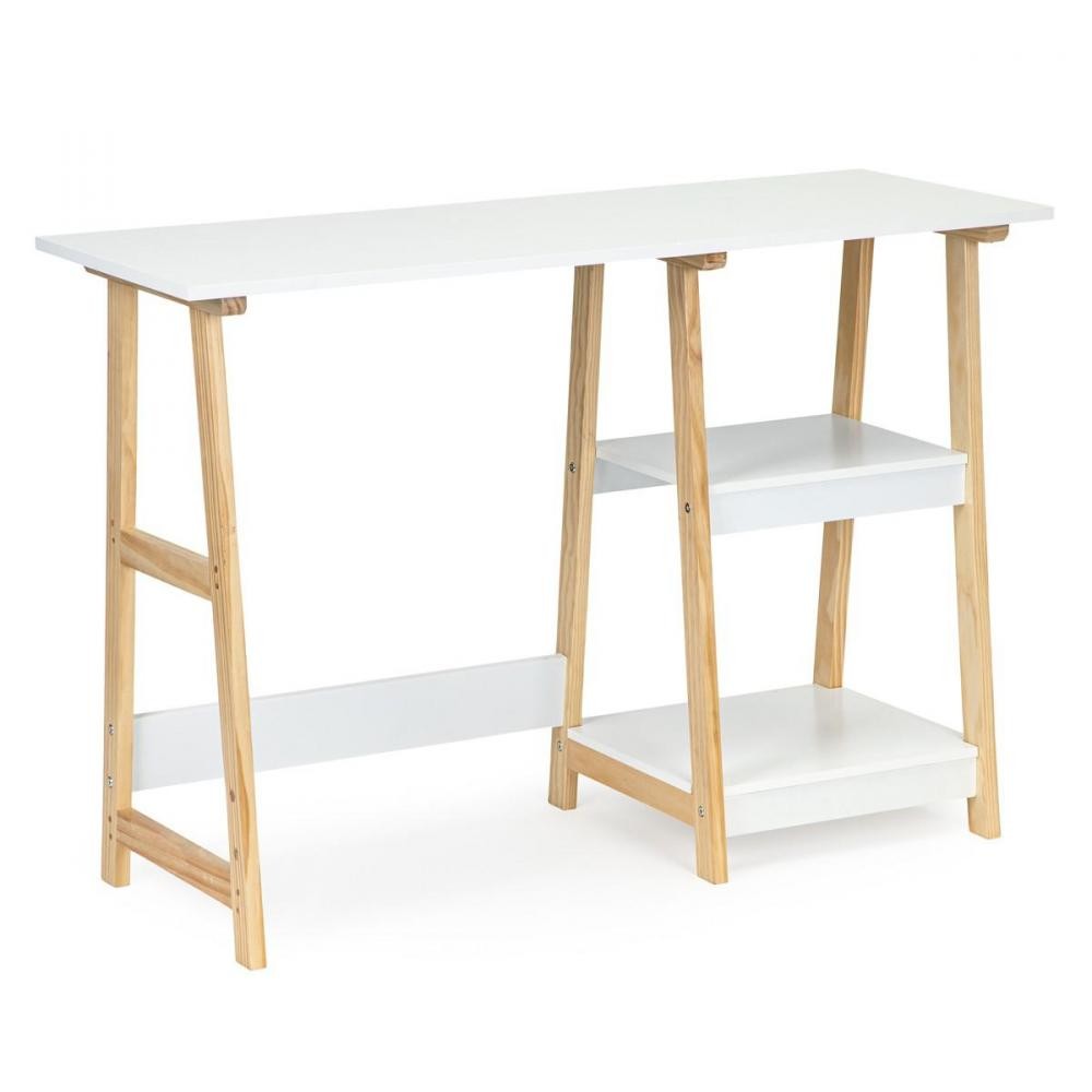 desk bureau avec étagères blanc et bois style scandinave (GiFi-MON-777)