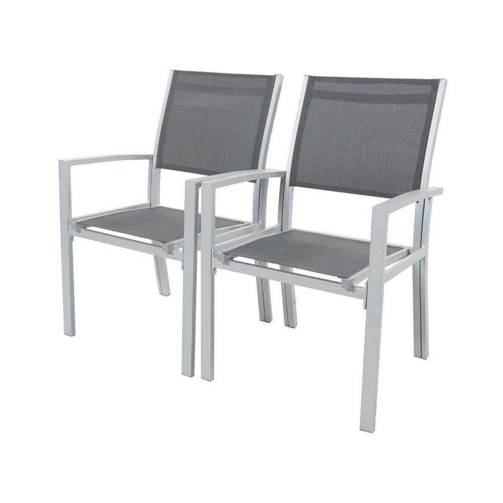 fauteuil jardin alu/textilène tropic - phoenix - gris foncé - lot de 2 (GiFi-HAB-86540)