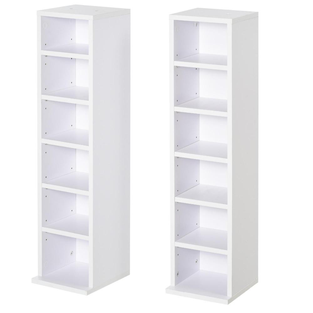 lot de 2 étagères colonnes armoire de rangement cd 6 + 6 compartiments blanc dim. 21l x 22,5l x 88,5h cm (GiFi-AOS-833-872WT)