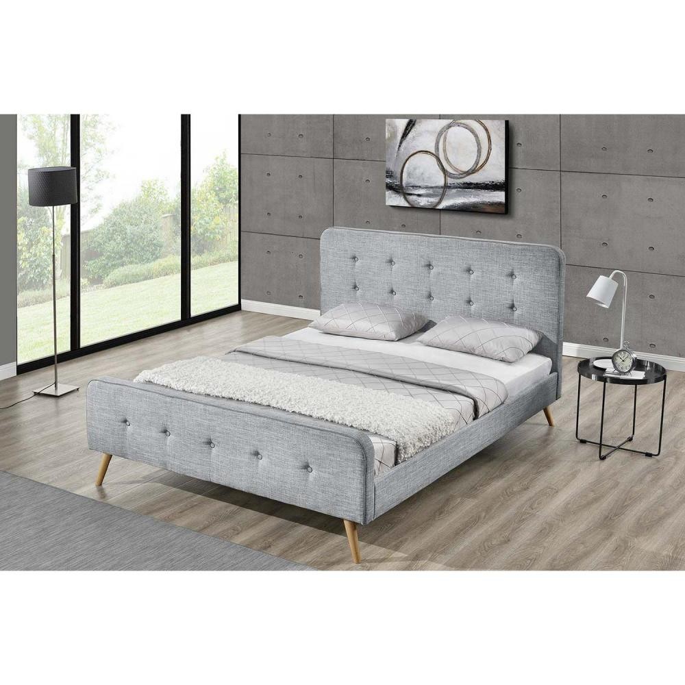 Cadre de lit scandinave gris clair avec pieds en bois - 160x200 - Chambre - Meuble | GiFi