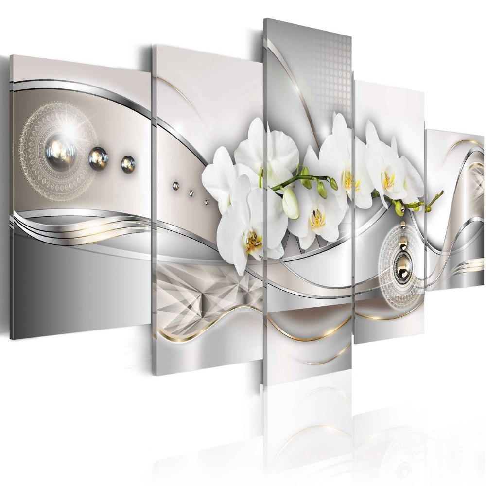 tableau 5 panneaux orchidée blanc et or (GiFi-804910X)