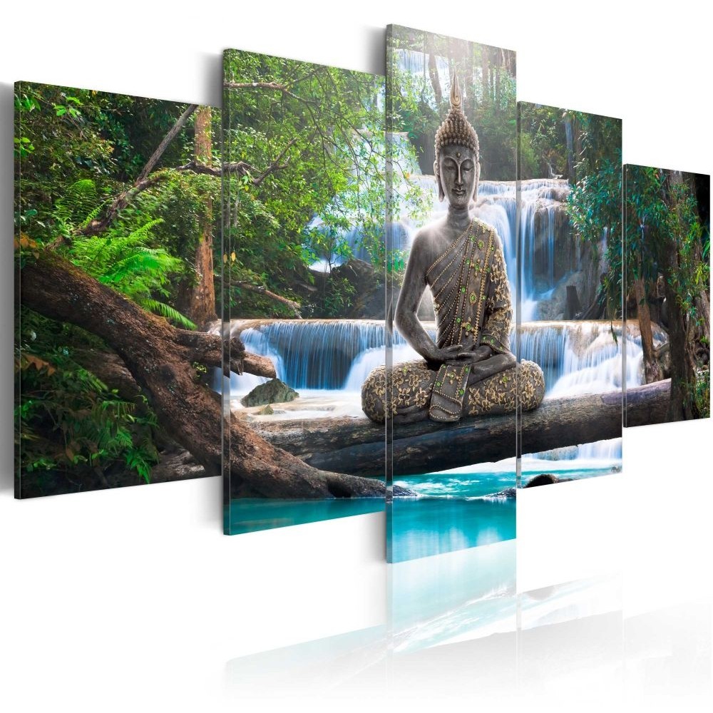 tableau 5 panneaux bouddha cascade zen (GiFi-804924X)