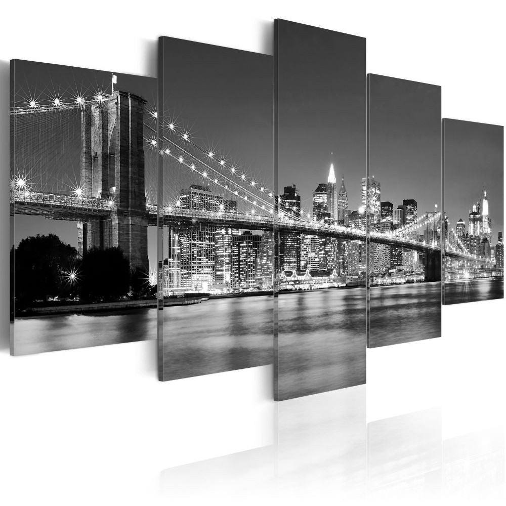 tableau 5 panneaux new york pont brooklyn gris (GiFi-804926X)