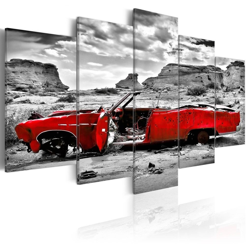 tableau 5 panneaux voiture rouge désert usa (GiFi-804934X)