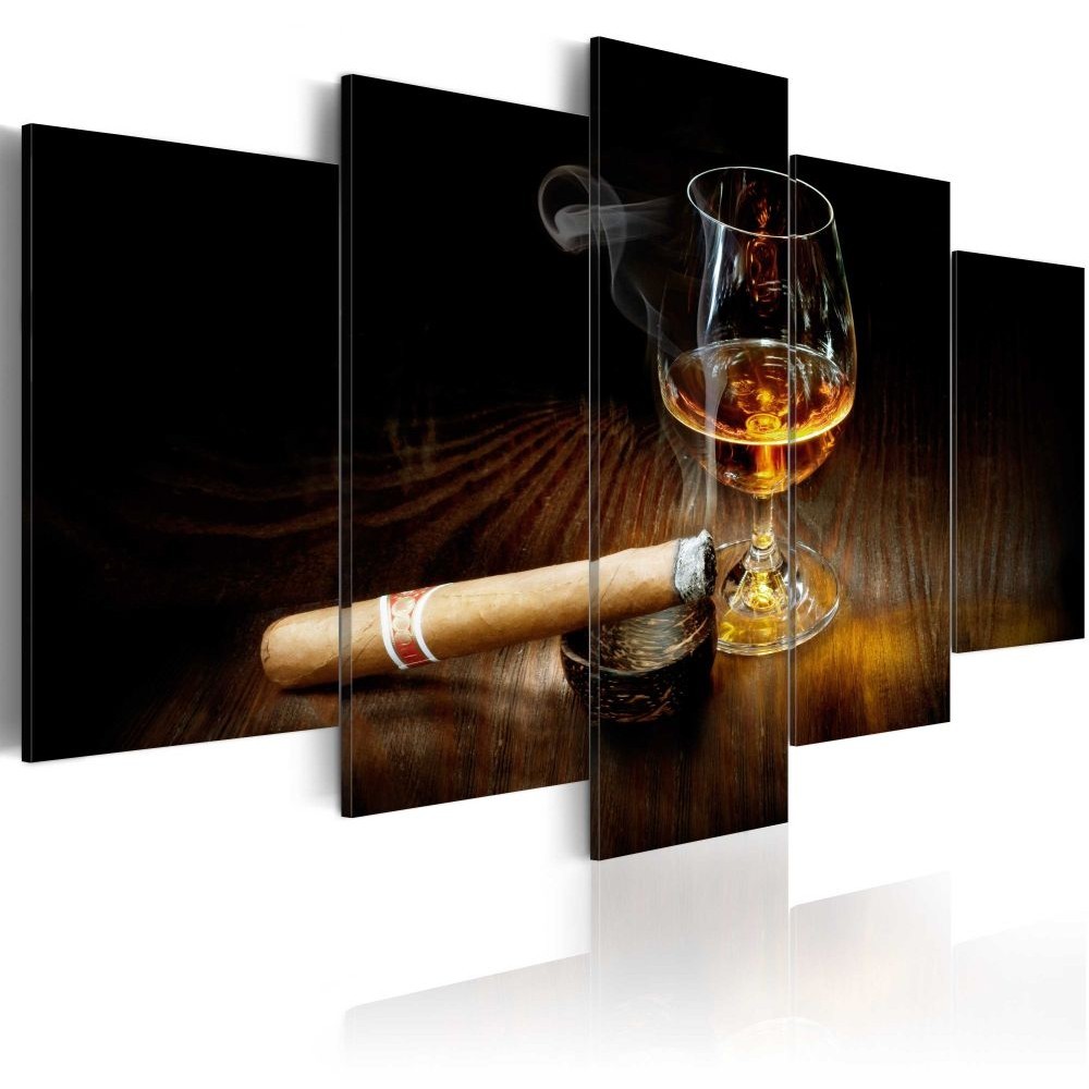 tableau 5 panneaux cigare et whisky (GiFi-804943X)