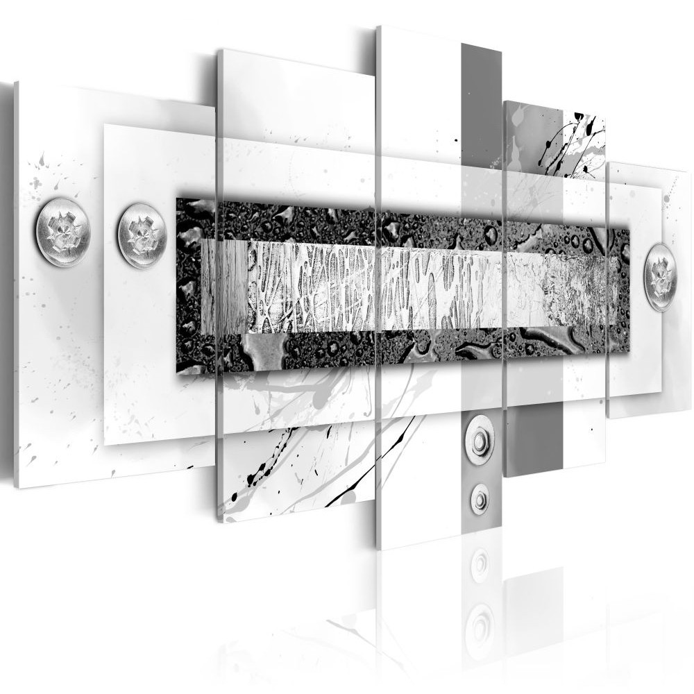 tableau 5 panneaux abstrait blanc et argent (GiFi-804945X)