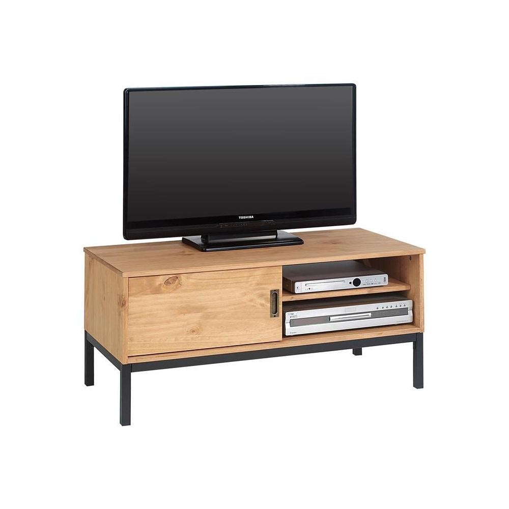 meuble tv selma 1 porte coulissante teinté brun clair (GiFi-MOB-83909)