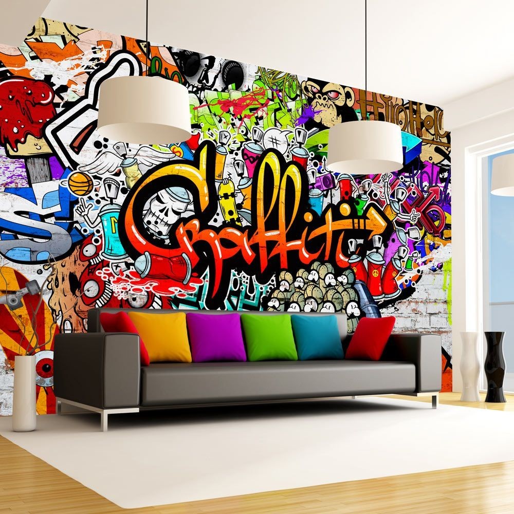 papier peint déco graffiti multicolore (GiFi-805029X)