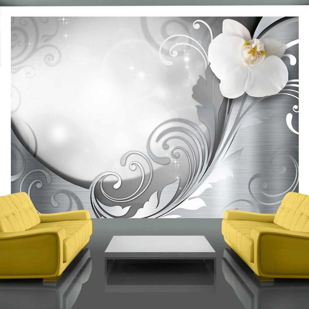 papier peint blanc argent fleur (GiFi-805046X)