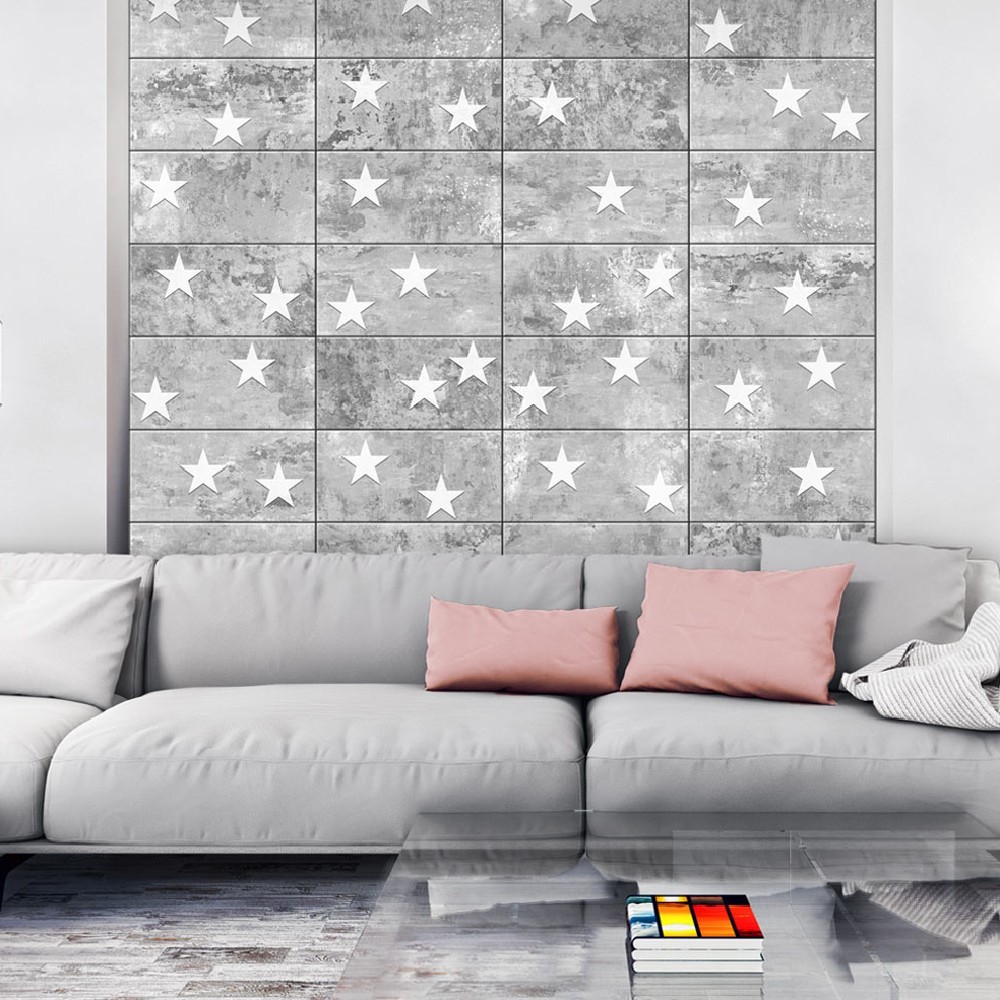 papier peint gris béton déco étoiles blanches (GiFi-806358X)