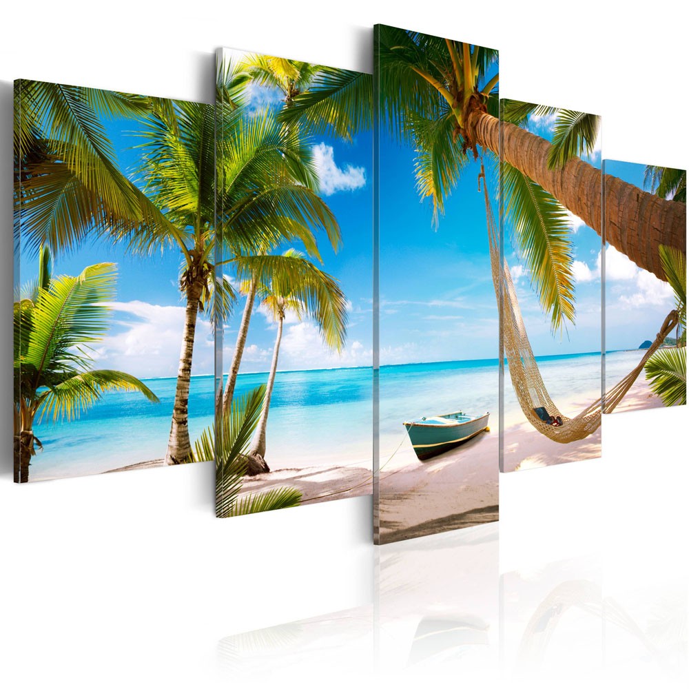tableau 5 panneaux plage et palmiers (GiFi-809976X)