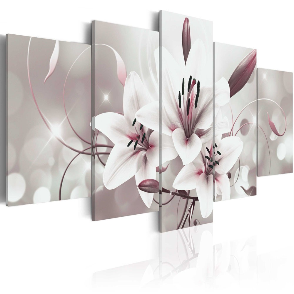 tableau 5 panneaux lys blancs douceur florale (GiFi-809997X)