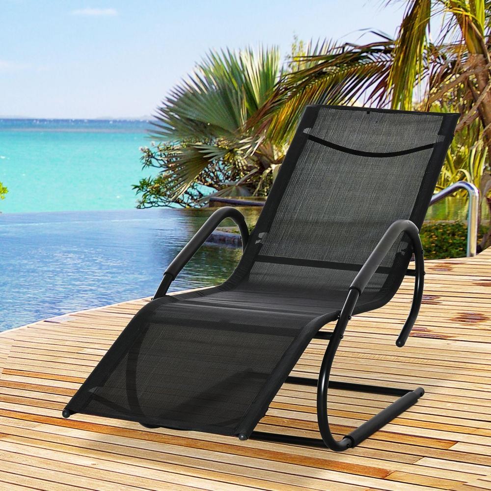 chaise longue transat design - assise, dossier ergonomique, accoudoirs - métal époxy textilène noir (GiFi-AOS-84B-685BK)