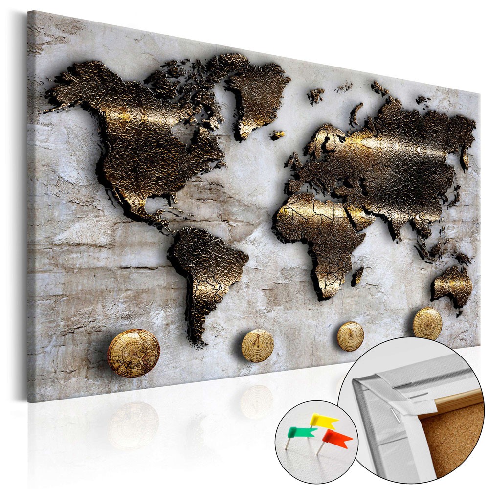 tableau en liège carte du monde reliefs dorés (GiFi-810020X)