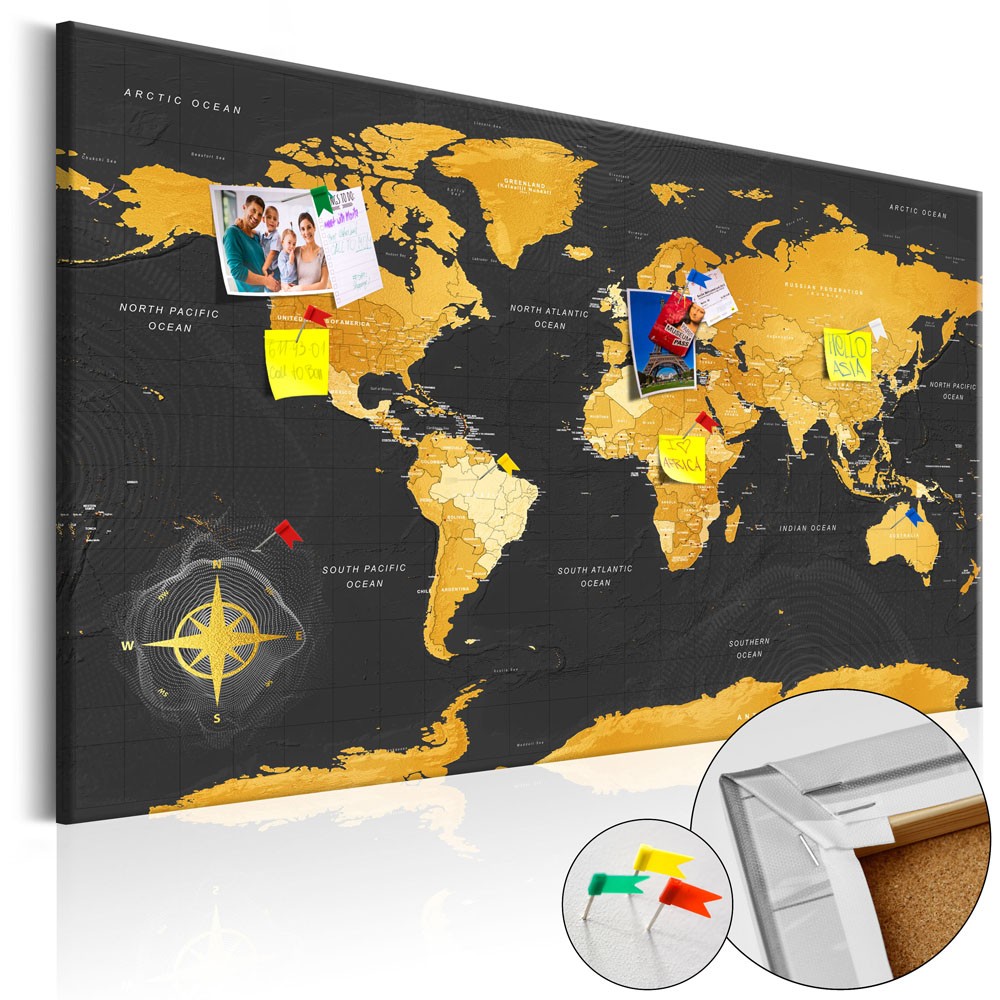 tableau en liège carte du monde effet doré (GiFi-810021X)