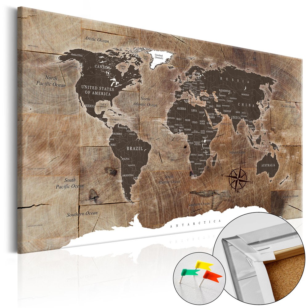 tableau en liège carte du monde mosaïque effet bois (GiFi-810045X)