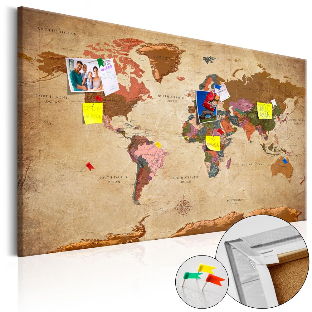 tableau en liège carte du monde brun élégant (GiFi-810051X)
