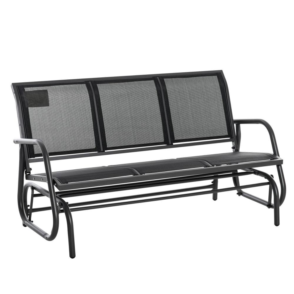 banc à bascule de jardin 3 places design contemporain grand confort accoudoirs assise et dossier ergonomique acier textilène noir (GiFi-AOS-84B-531)