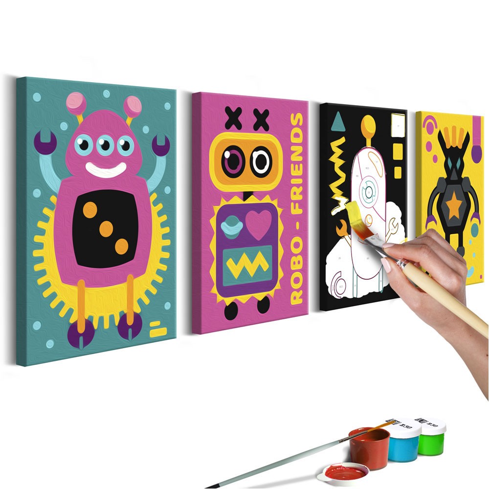 tableau à peindre par soi-même 4 panneaux robots (GiFi-811042X)