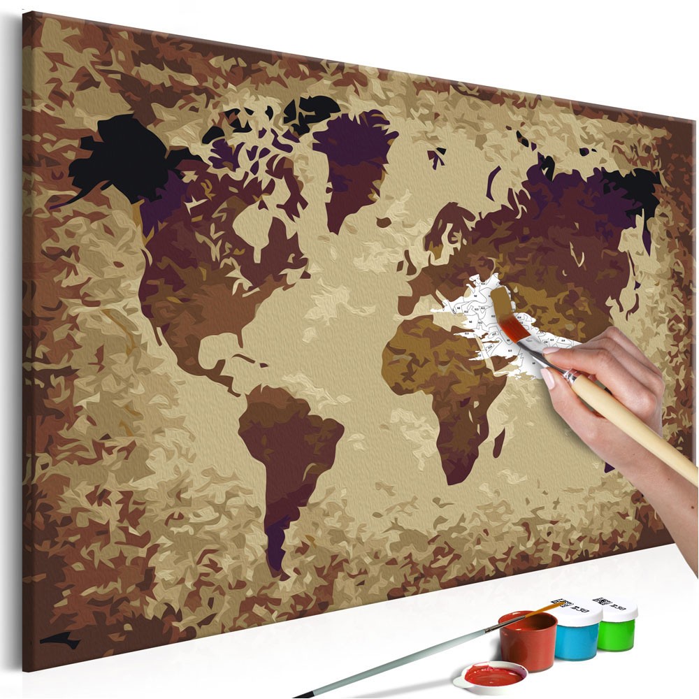 tableau à peindre soi-même carte du monde nuances de brun (GiFi-811084X)