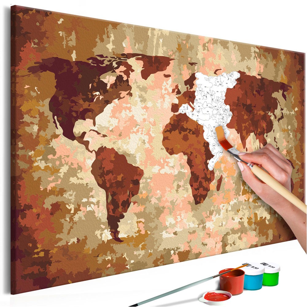 tableau à peindre soi-même carte du monde nuances de marron (GiFi-811107X)