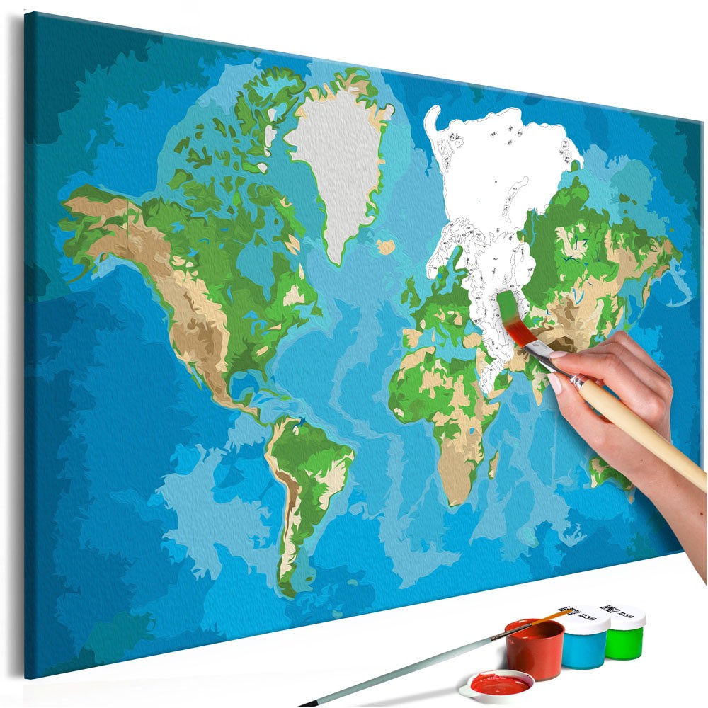 tableau à peindre par soi-même carte du monde bleue et verte (GiFi-811115X)