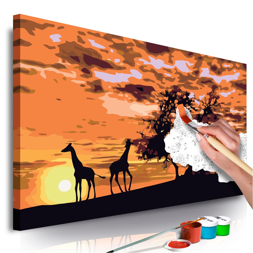 tableau à peindre par soi-même savane girafes et éléphants (GiFi-811122X)