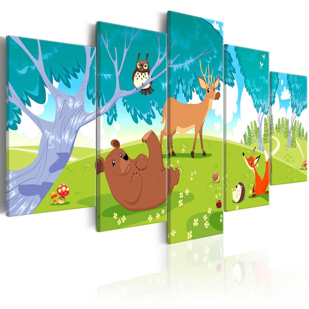 tableau 5 panneaux forêt animal enfant friendly animals (GiFi-814294X)