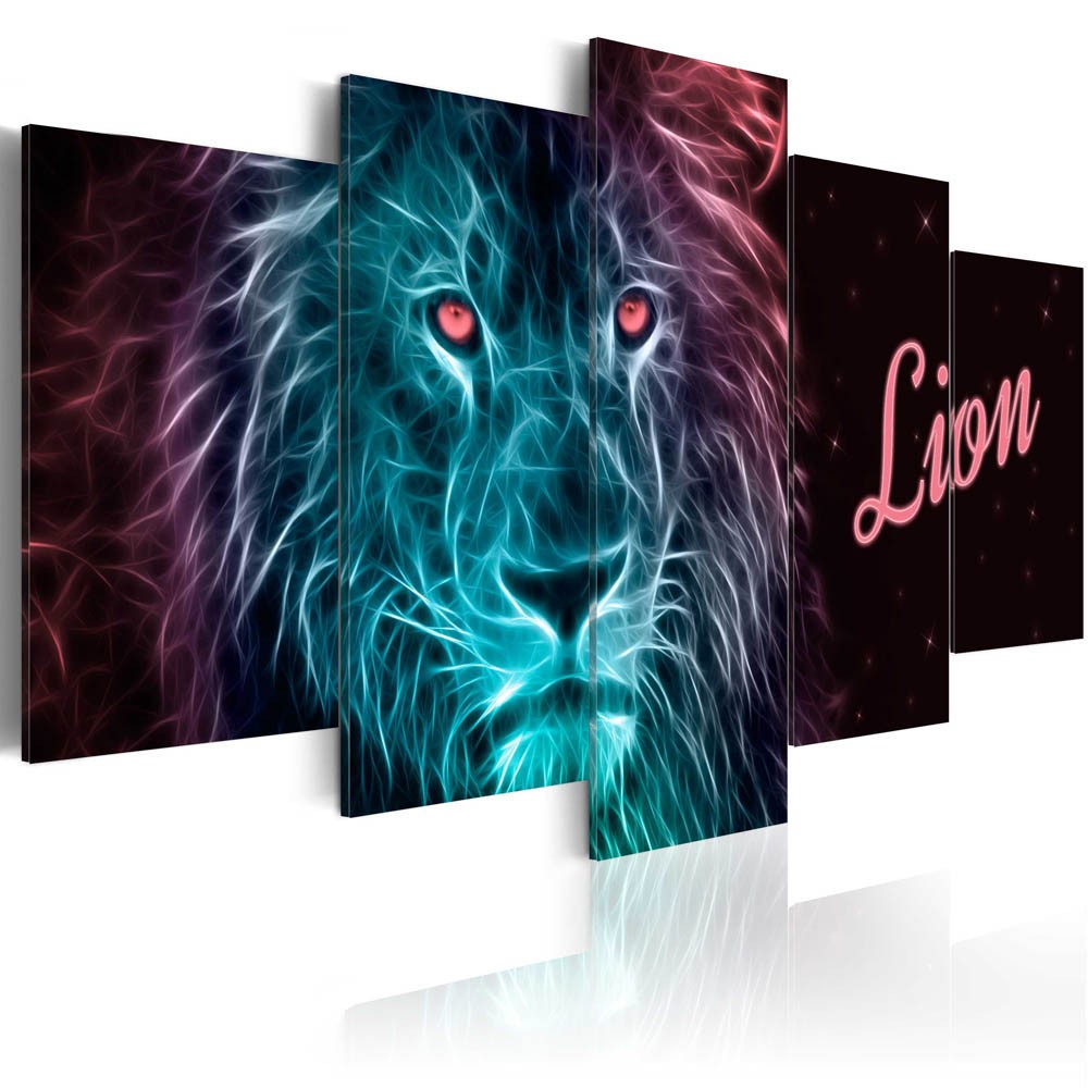 tableau 5 panneaux noir lion bleu neon king (GiFi-814300X)