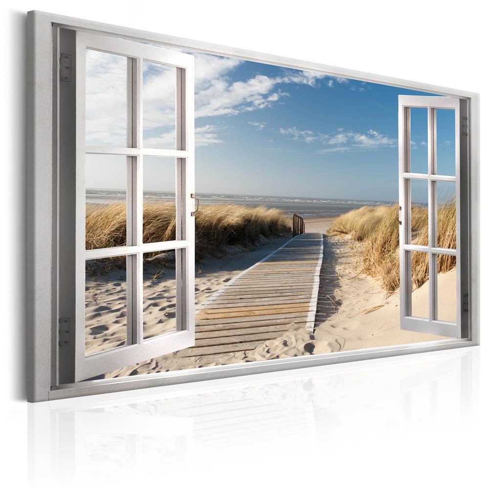 tableau imprimé fenêtre avec vue sur la plage (GiFi-815556X)