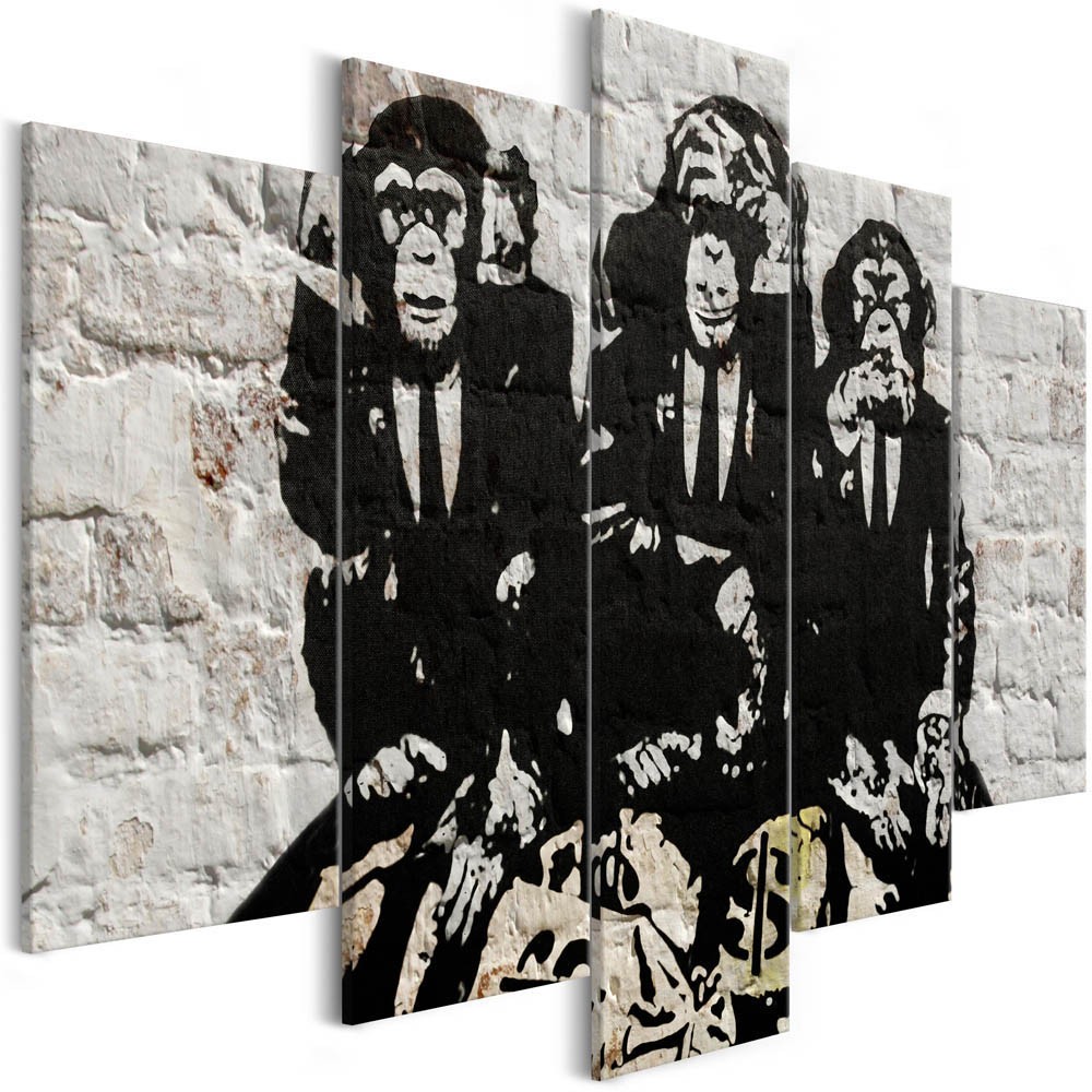 tableau 5 panneaux imprimé les 3 singes riches style bansky (GiFi-815584X)