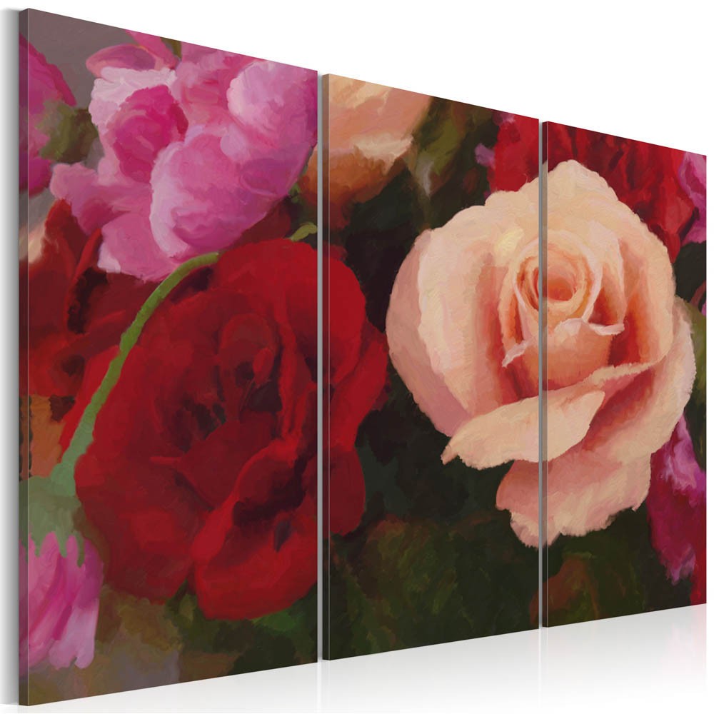 tableau triptyque imprimé roses 3 couleurs (GiFi-815670X)