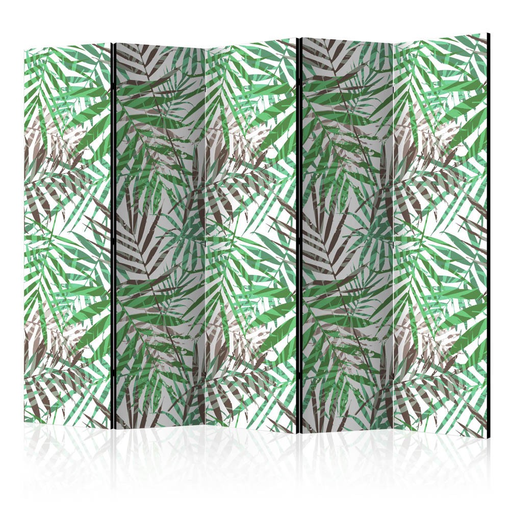 paravent imprimé feuilles de palmiers gris vert 5 volets (GiFi-815736X)