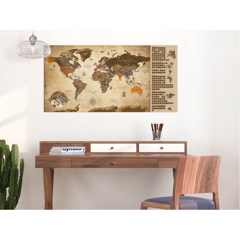 affiche carte du monde à gratter vintage beige brun (GiFi-815762X)